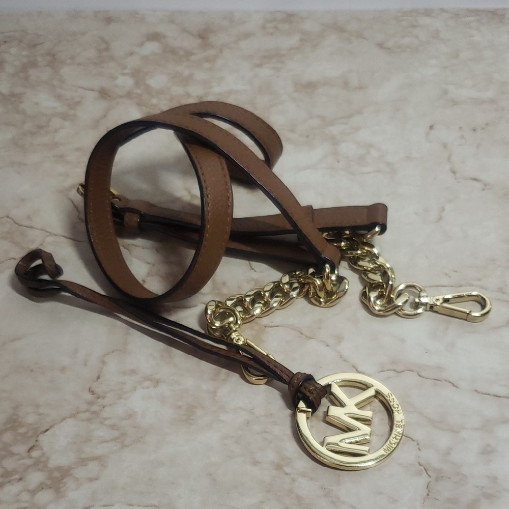 Michael Kors Tan Leather Strap with Gold Accents And Charm